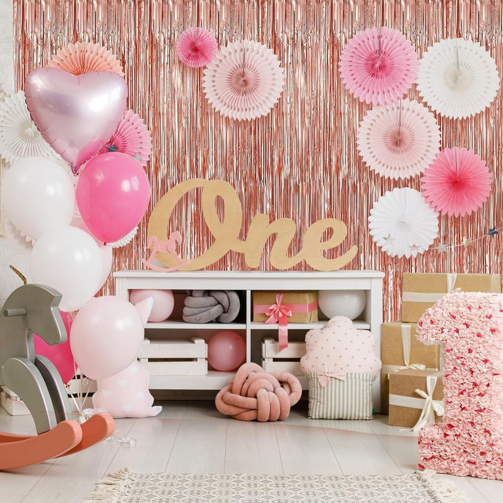 8 Pack Rose Gold Party Streamers Backdrop, 3.3 x 9.9 ft