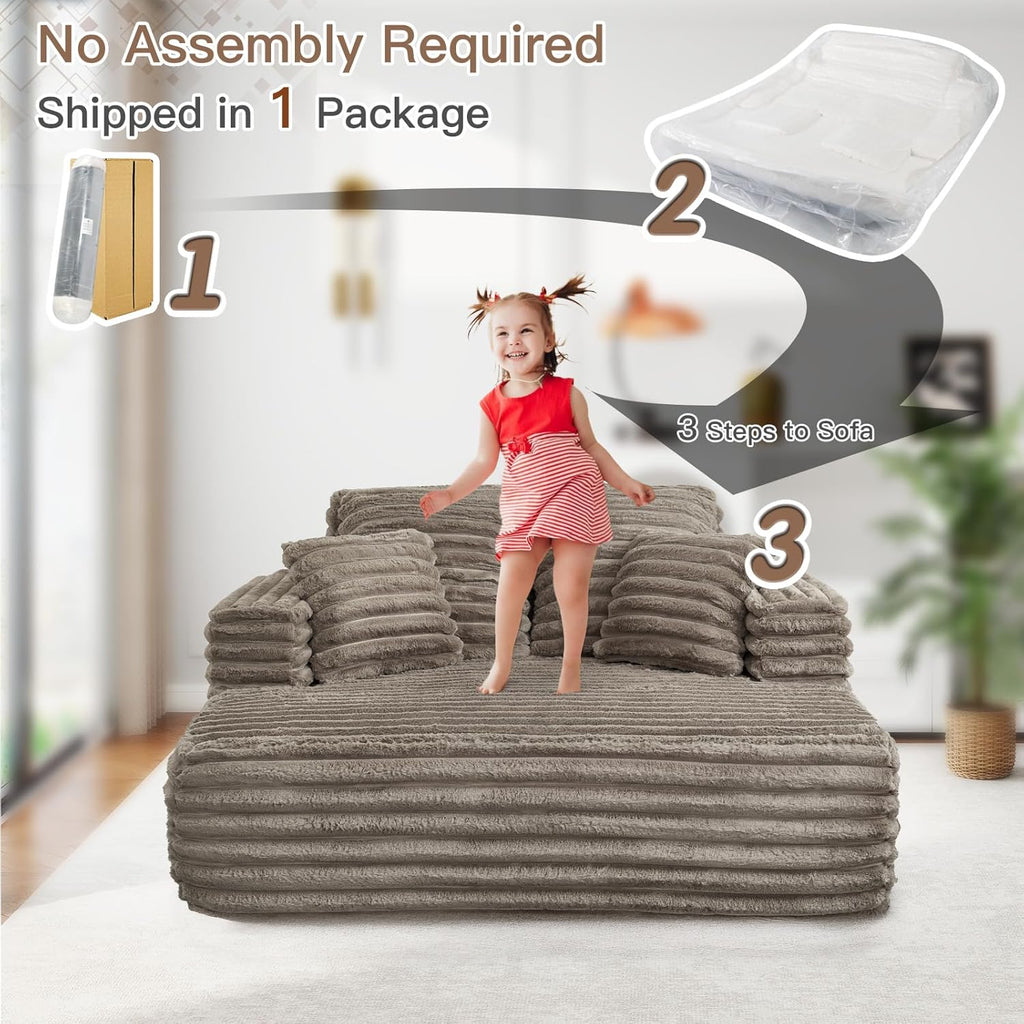 56" Oversized Chaise Lounge Chair Indoor,Plush Faux Fur Sleeper Sofa Couch Bed with Pillows&Wide Armrests,Fluffy