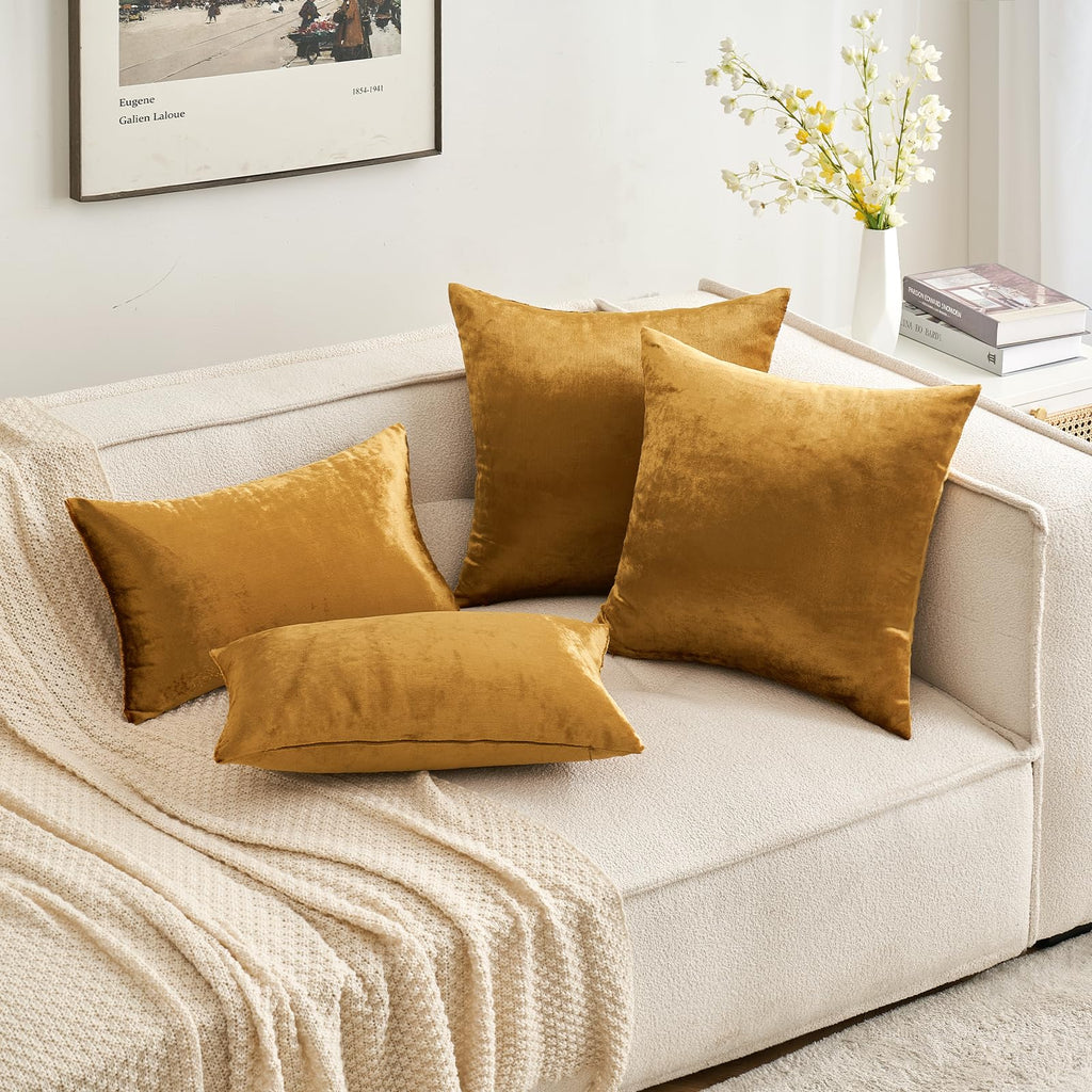 26x26 Inch Pack of 2 Euro Velvet Throw Pillow Covers Dark Gold
