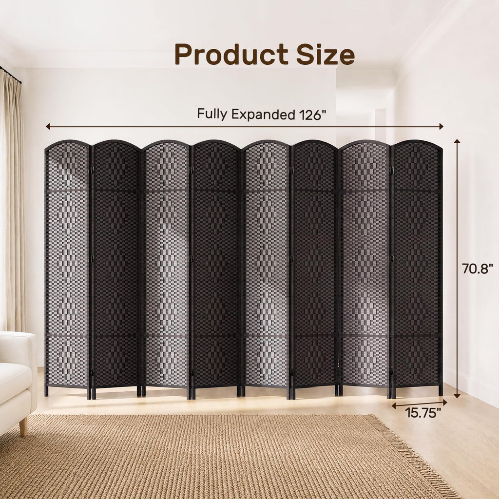 Room Divider, Folding Privacy Screen, 8Panel Wall Divider, Dark Mocha