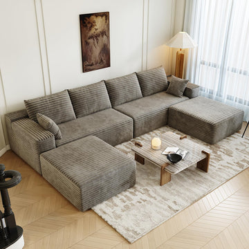 139.4" Modular Sectional Sofa, U-Shaped Minimalist Couches with 2 Ottomans Chaise, Modern Deep Seat Convertible