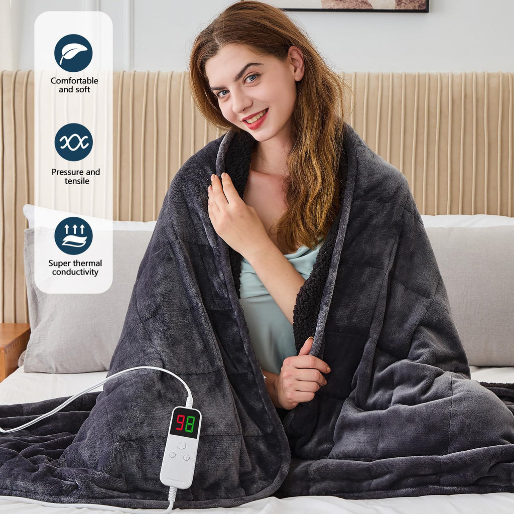 Heated Weighted Blanket for Adults, Heated Blanket, 48" x 72", 15lbs, Grey