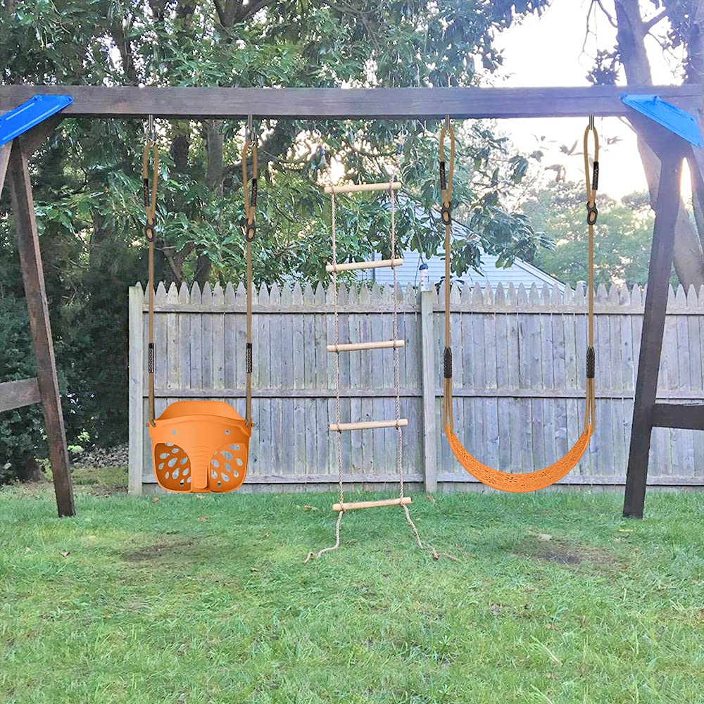 Yellow High Back Full Bucket Toddler Swing Seat w/Adjustable Ropes