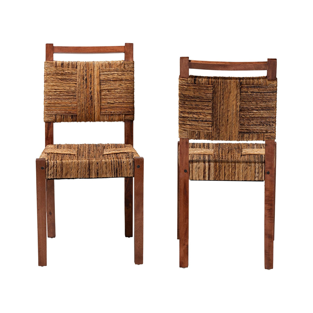Chabela Handwoven Seagrass Dining Chair Set of 2- Solid Mango Wood Frame with Woven Seat and Backrest, Rustic Boho