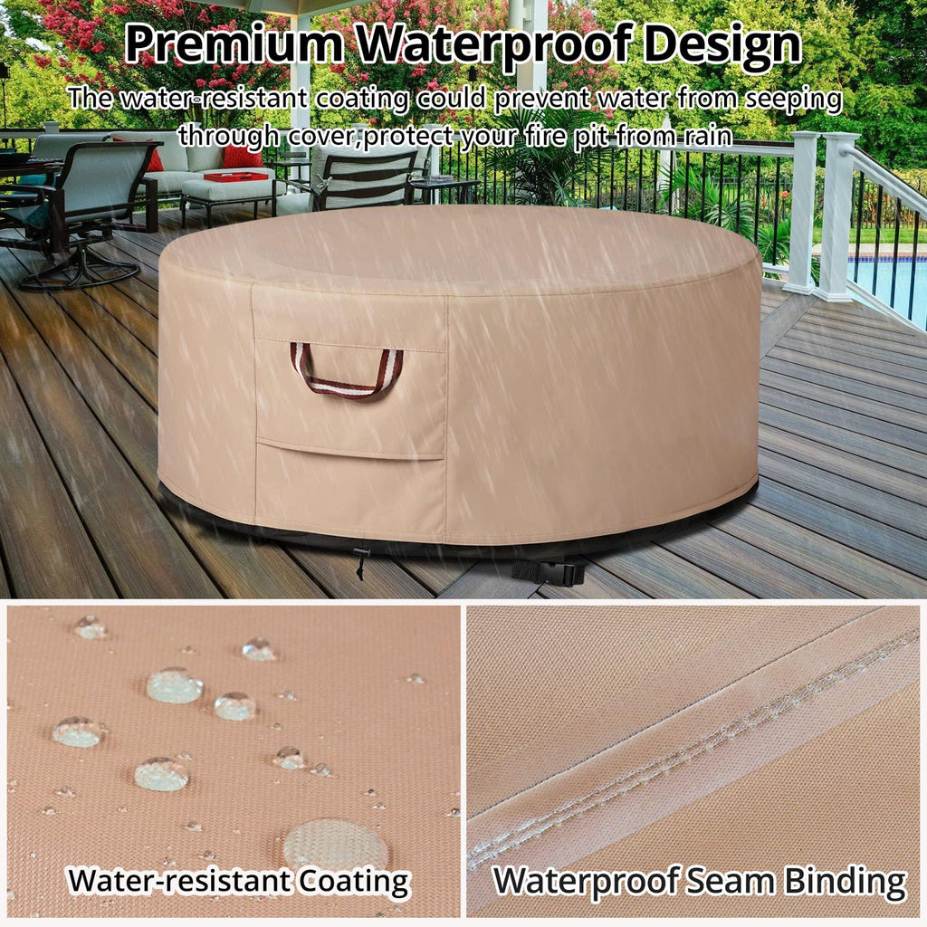Fire Pit Cover Round 48", 900D Heavy Duty Fabric 100% Waterproof