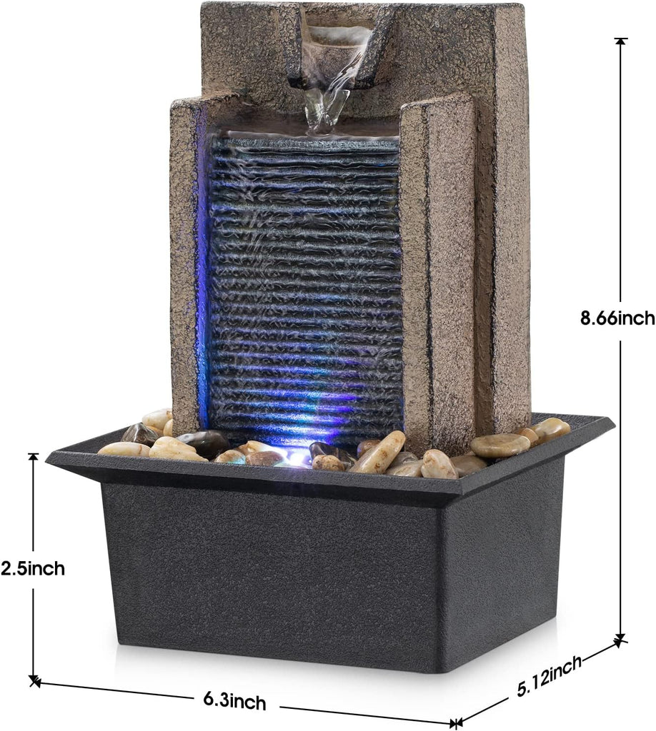 Tabletop Fountain Relaxing Tabletop Waterfall Fountain with Natural River Rocks & Color-Changing LED Lights - Indoor