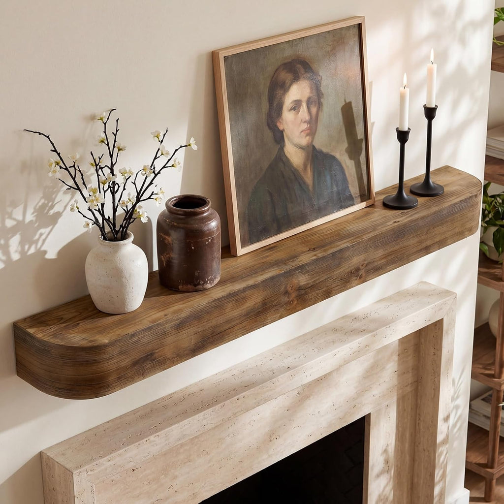 71-Inch, Wall-Mounted Mantles for Over Fireplace, Farmhouse Wood Floating Mantel Shelves for Wall, Living Room