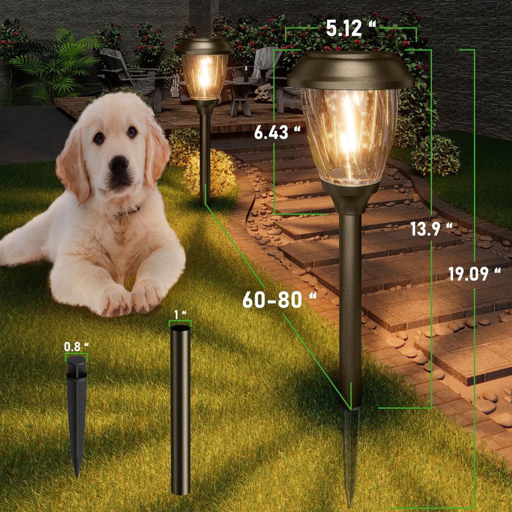 Solar Pathway Lights Outdoor 6 Pack, 2 Lighting Modes Garden Lights