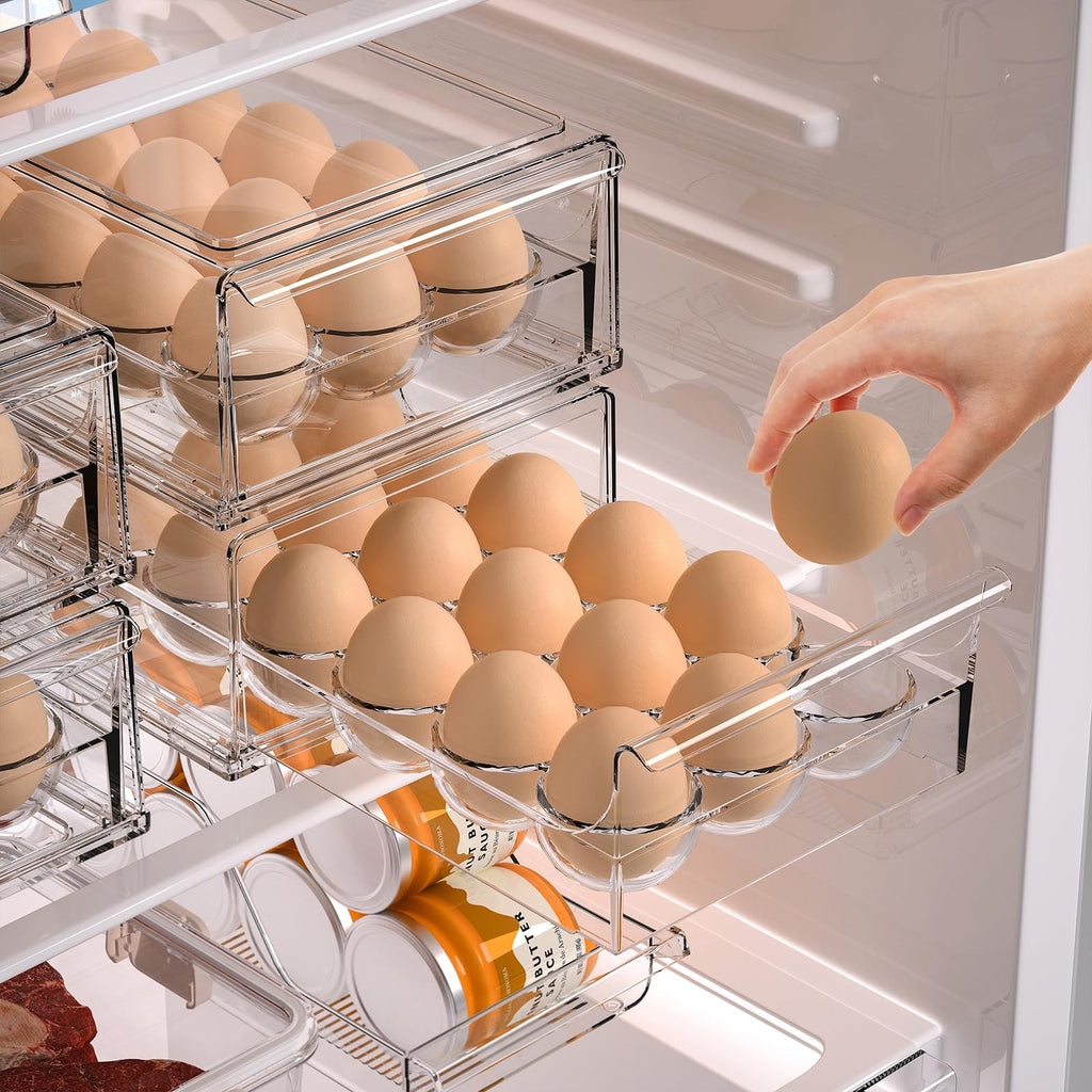 Egg Container for Refrigerator BPA Free Refrigerator Organizer Bins,Stackable Egg Holder for Refrigerator,18 Egg