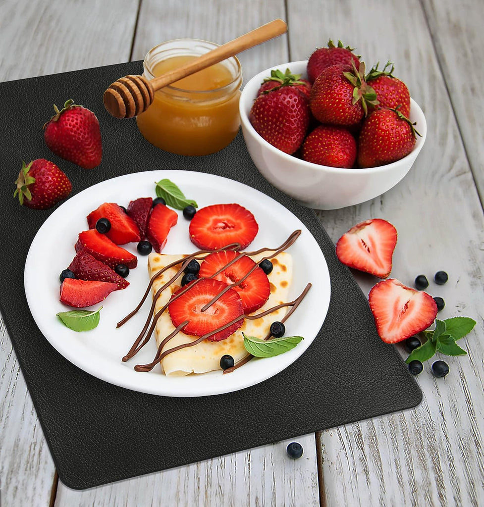 Placemats Black Leather Place Mats Waterproof Wipeable Heat Resistant Sturdy Rectangle Kitchen Dining Table - Set of 4