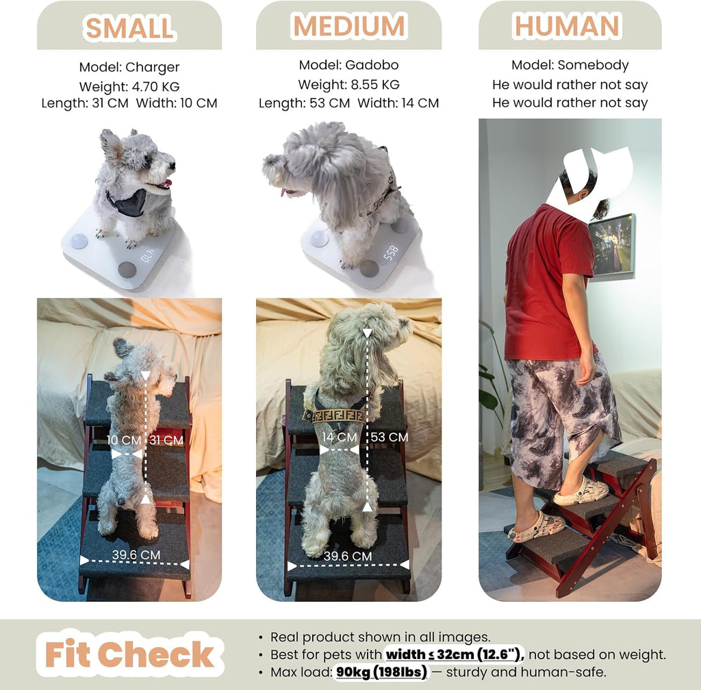 Wooden Pet Stairs - 3 Step Foldable Ramp for Senior Dogs & Cats