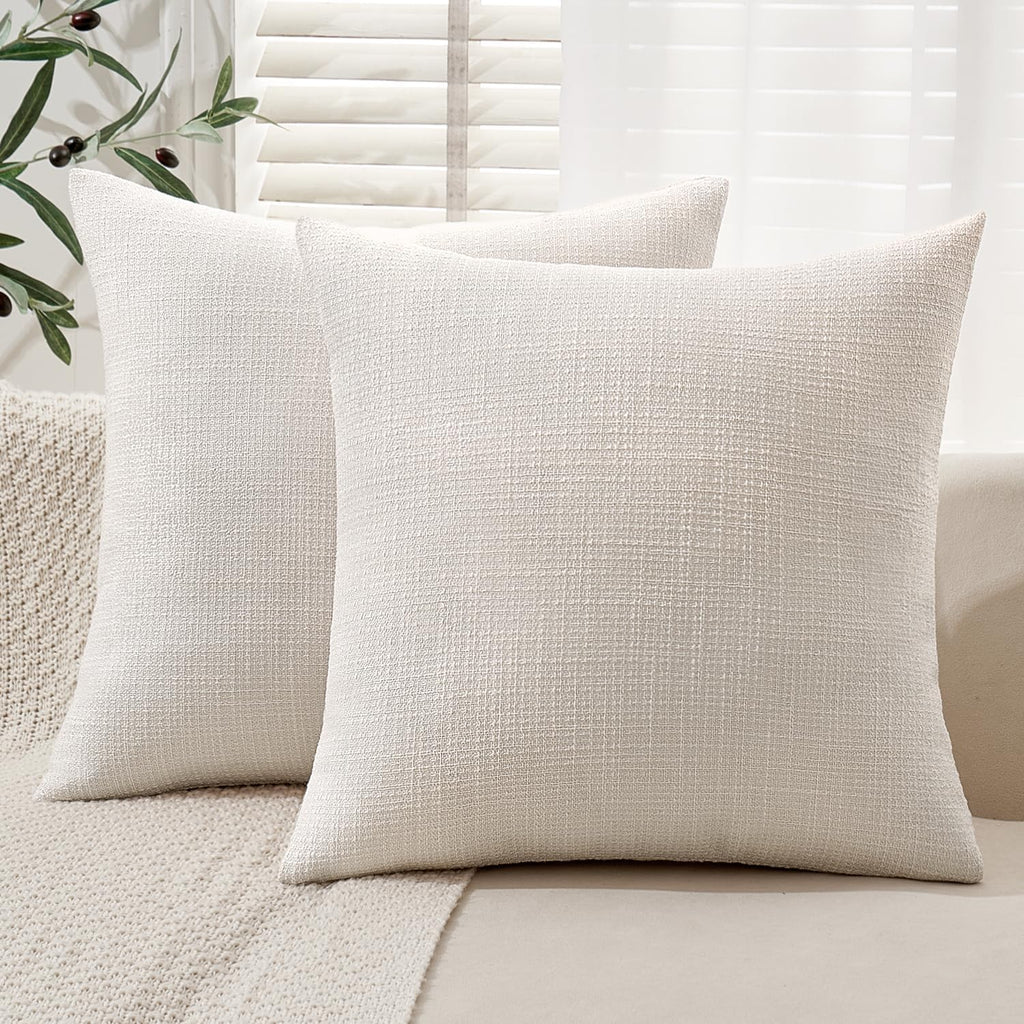 Burlap Linen Throw Pillow Covers 18x18 Inch Set of 2 Cream White Christmas Decorative Pillows Modern Farmhouse Soft