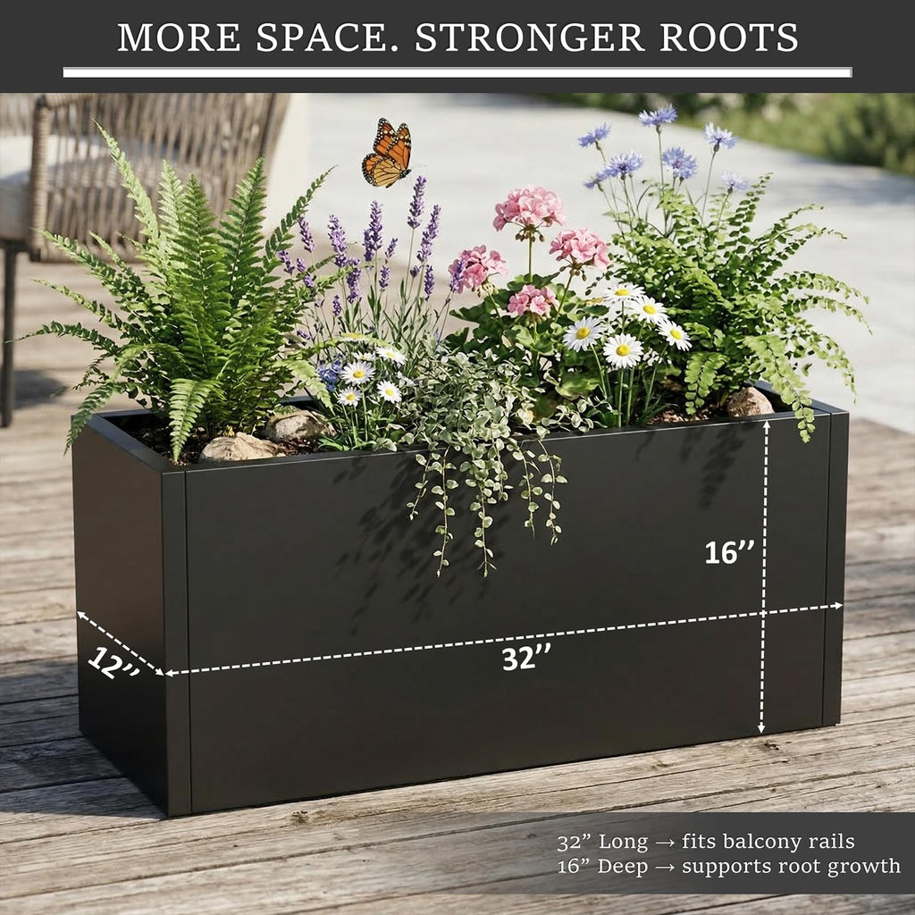 Metal Planter Box 32 Inch Outdoor, Galvanized Steel Raised Garden Bed