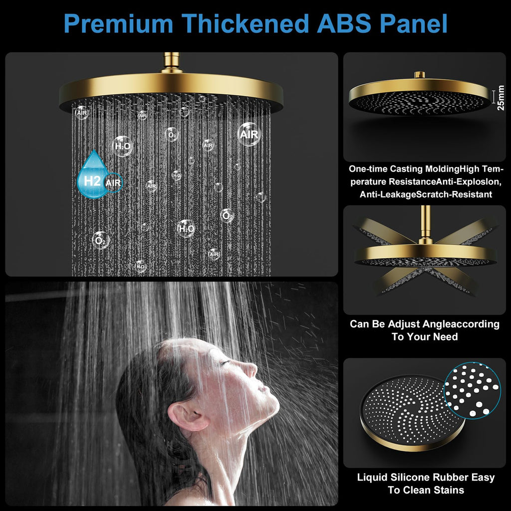 Shower System Brass Thermostatic Shower Faucet Set With Valve and Diverter Shower Mixer with 2 Rain Shower Head and