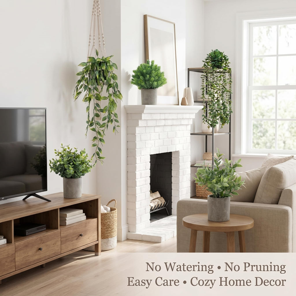 Artificial Hanging Plants 5 Pack - Small Fake Potted Ivy Plants for Indoor or Outdoor Décor, Wall Shelf Home Office