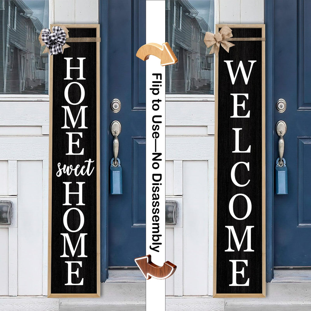 Outdoor 2in1 Welcome Sign for Front Door 45"X9" Wood Black