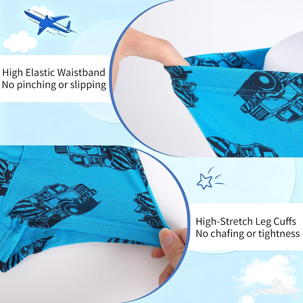 Boys 100% Cotton Boxer Briefs, 6 Pack Toddlers Kids Underwear