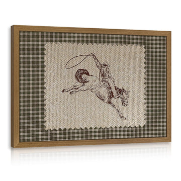Rustic Ranch Farmhouse Wall Decor, Retro Country Neutral Plaid Artwork, Mid Century Aesthetic Bedroom Office