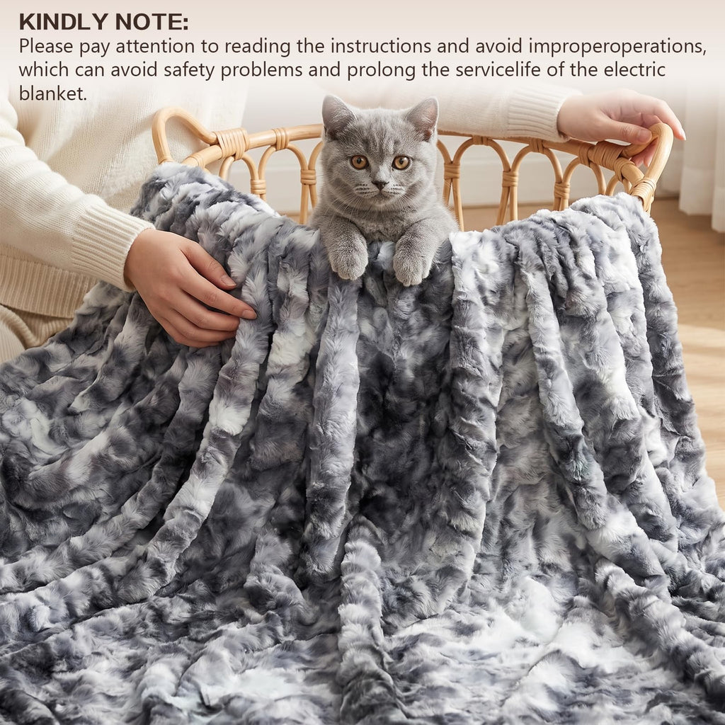 Electric Heated Blanket Throw Size 50"x60", Soft Sherpa Faux Fur Heating Blanket with 10 Adjustable Heat Settings