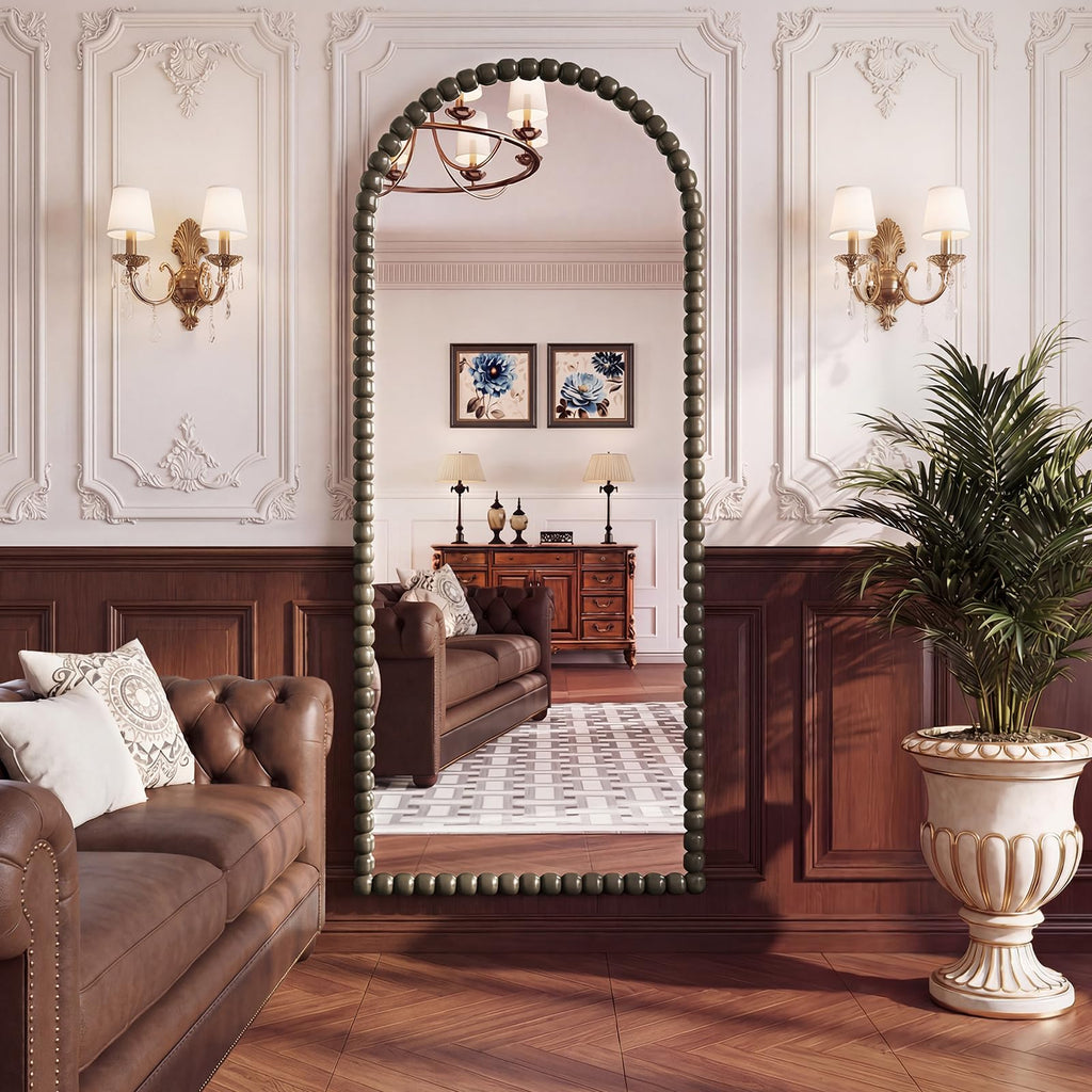 Antique Bronze Full Length Mirror 71x28 in, Beaded Standing Mirror