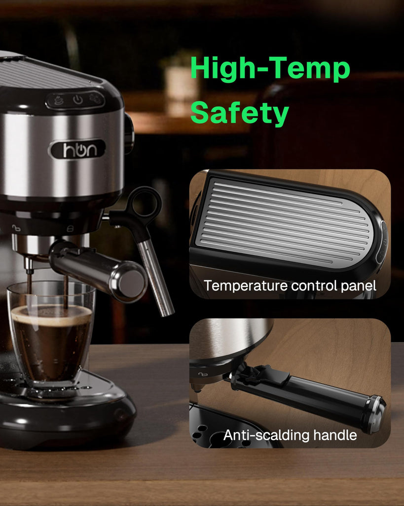 20 Bar Espresso Machine with Milk Frother, Compact Espresso Maker for Ground Coffee, Stainless Steel Coffee Machine