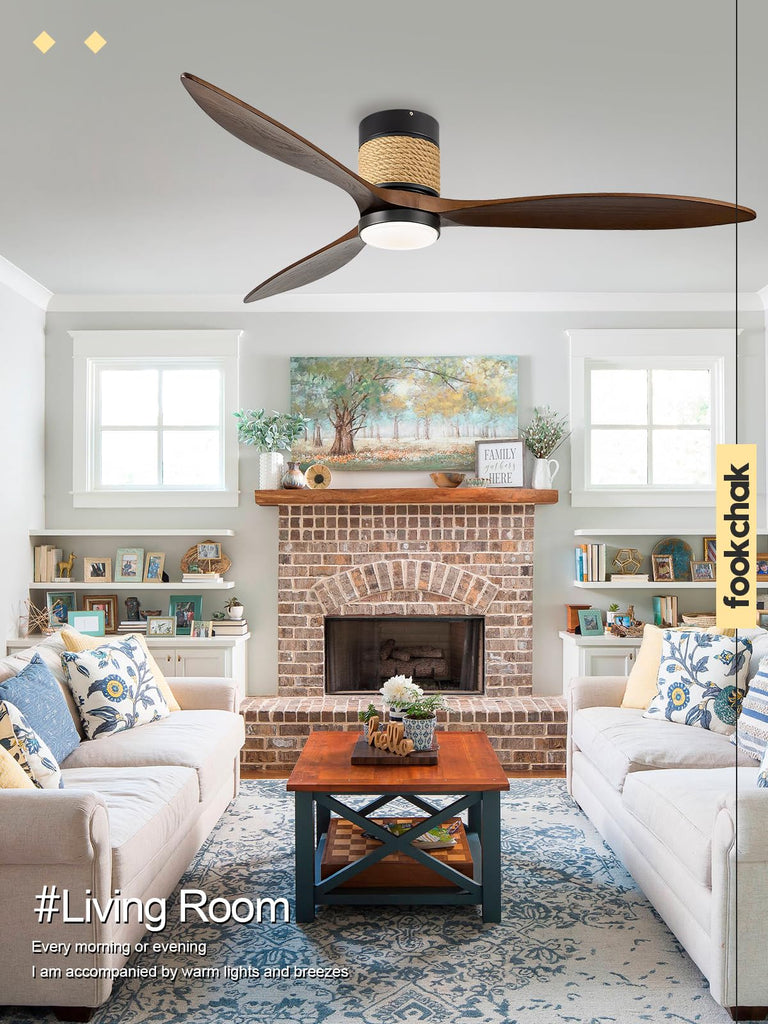 60in Dimmable Flush Mount Ceiling Fans Light with Remote Control 3 Blade Farmhouse Hemp Rope Ceiling Fan with Light
