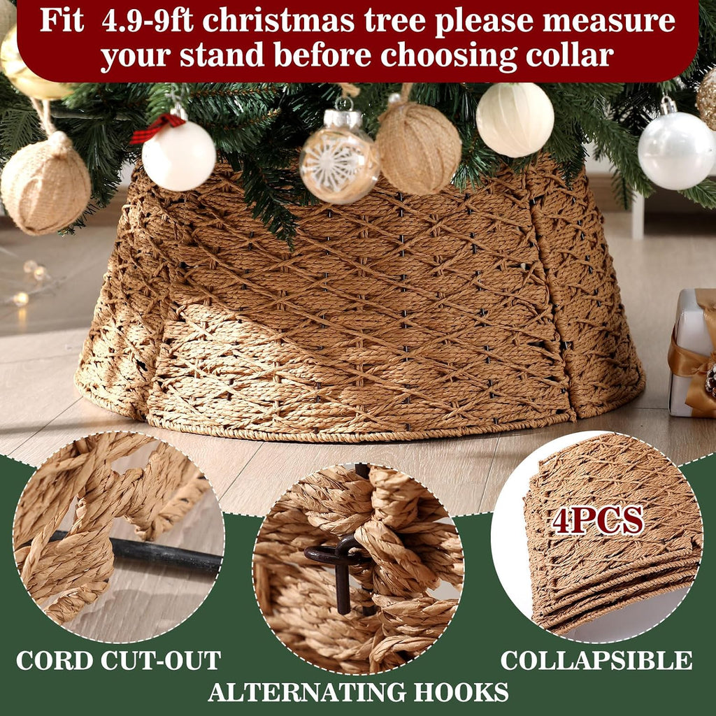24 Inch Woven Rattan Christmas Tree Collar, Khaki