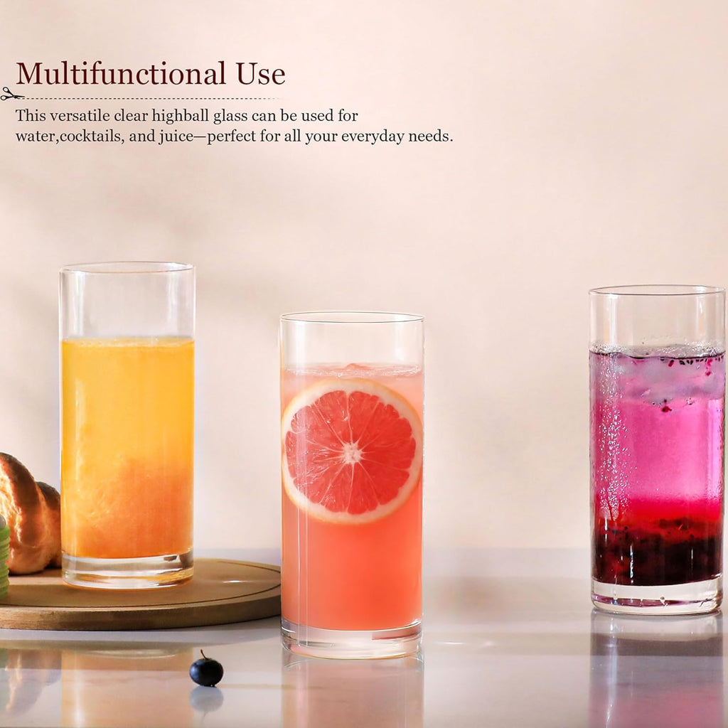 Drinking Glasses Set of 8, 16oz Glass Cups, Kitchen Highball Glasses for Beer, Juice and Cocktail, Collins Water