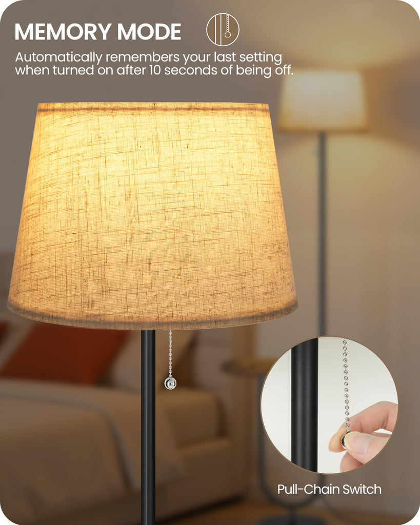 Floor Lamp with Side Table, Standing Lamp with Tray, Pull-Chain Switch, 3 Color Temperatures, 9W LED Bulb Included