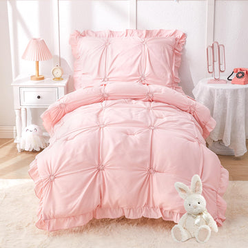 Princess Toddler Bedding Set for Girls, 4 Piece Ruffles Jacquard Embroidery Toddler Bed Sheets with Boho Toddler