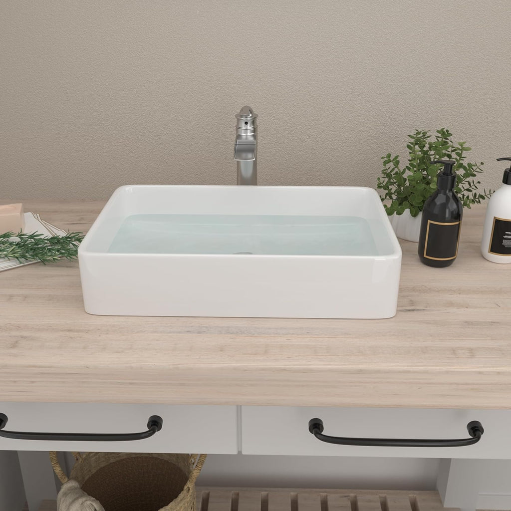 Mocoloo Rectangle Vessel Sink Above Counter 24"X16" Bathroom Sink Countertop White Porcelain Ceramic Lavatory Vanity