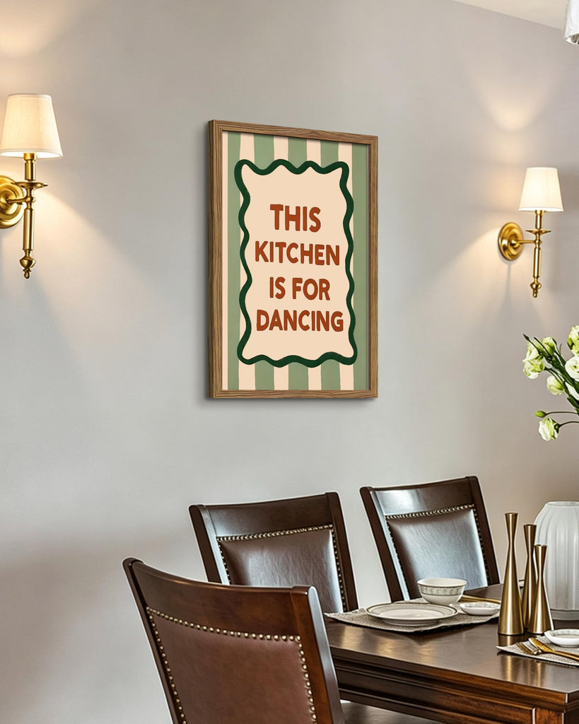 Framed This Kitchen Is for Dancing Wall Art, Kitchen Quote Canvas Print Poster, Vintage Farmhouse Typography Kitchen