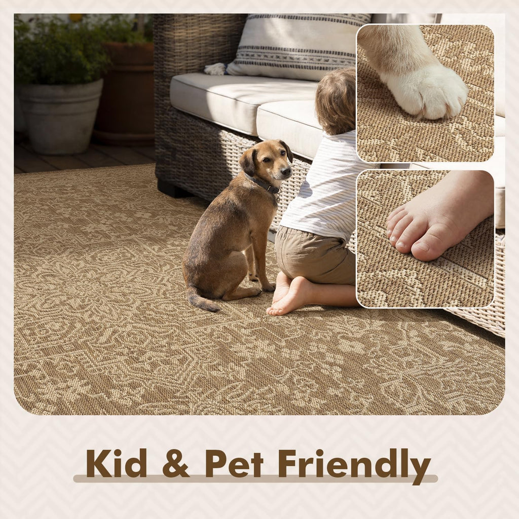 Outdoor Rug-Patio Rug Polypropylene Indoor Outdoor Rugs Carpet Deck Balcony Porch, Textured Weave, Durable for