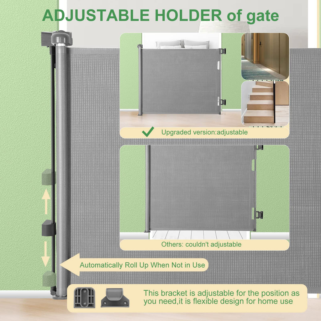 Retractable Baby Gate for Stairs & Doorways, 33" Tall Extends to 55" Wide