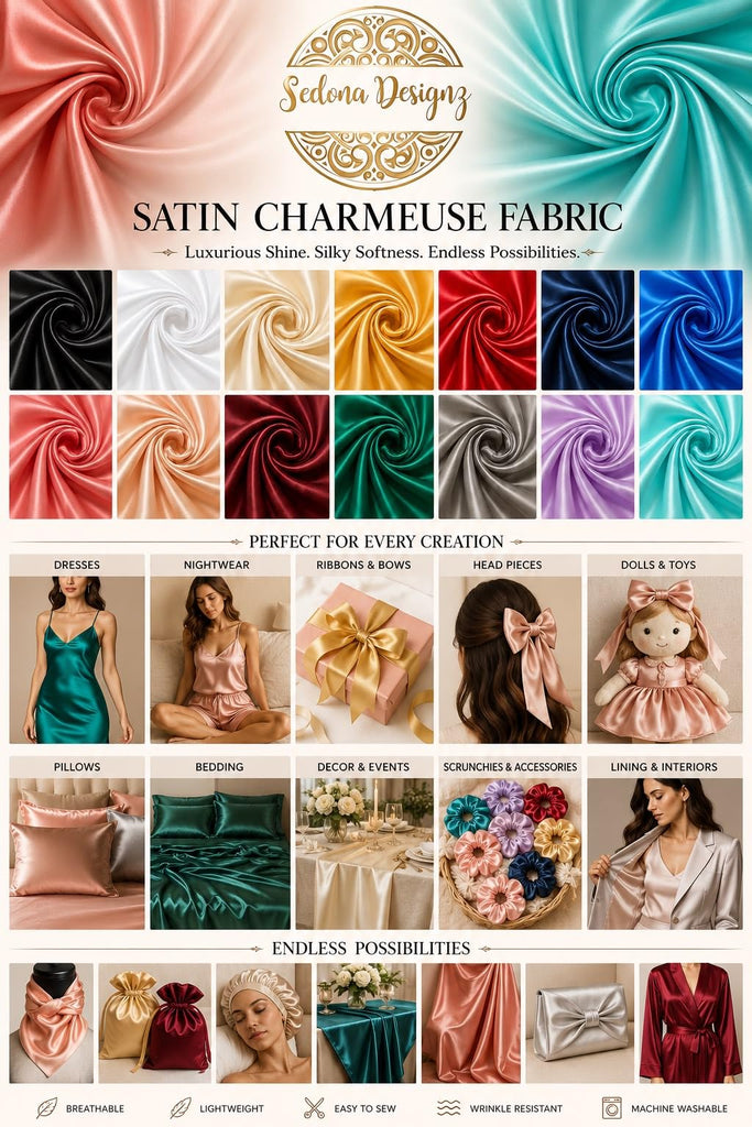 Designz Bridal Wedding Satin Charmeuse - 60" Wide, Lightweight and Smooth, 100%, Luxurious Bridal Fabric, Premium