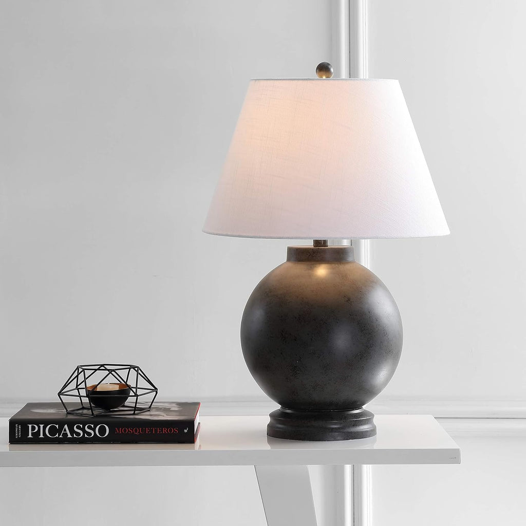 26" Dark Gray Contemporary Resin Sphere LED Table Lamp Bedroom, Transitional Sculptural Desk Lamp