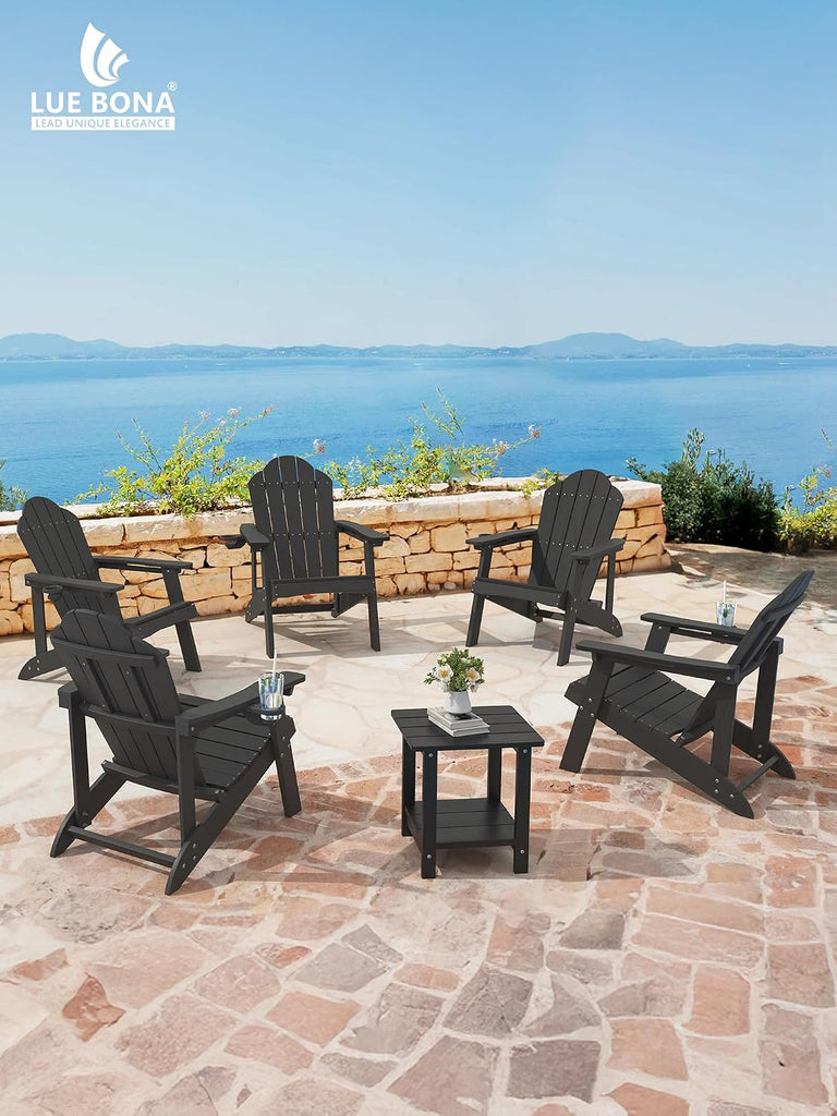 HDPE Adirondack Chairs Set of 2, Black Fire Pit Chairs | All-season weather resistant, ergonomic comfy design