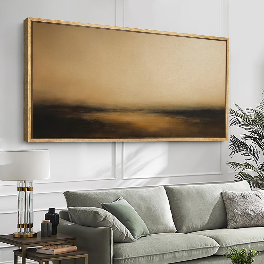 Extra Large Framed Canvas Print Wall Art Warm Golden Brown Abstract Landscape Illustrations Modern Art Calm Warm