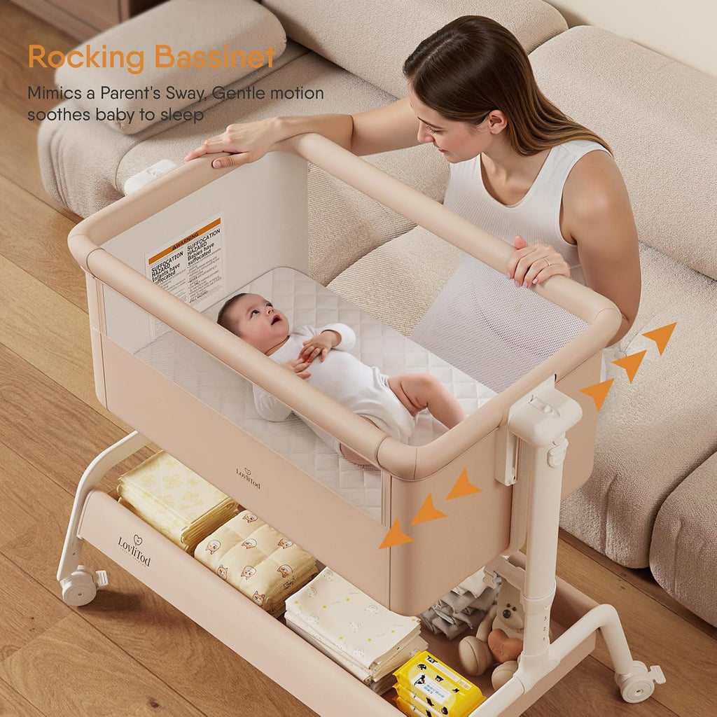 3-in-1 Baby Bassinet, Rocking Bassinet & Bedside Sleeper for Newborn Baby | 6-Level Height, Comfy Mattress