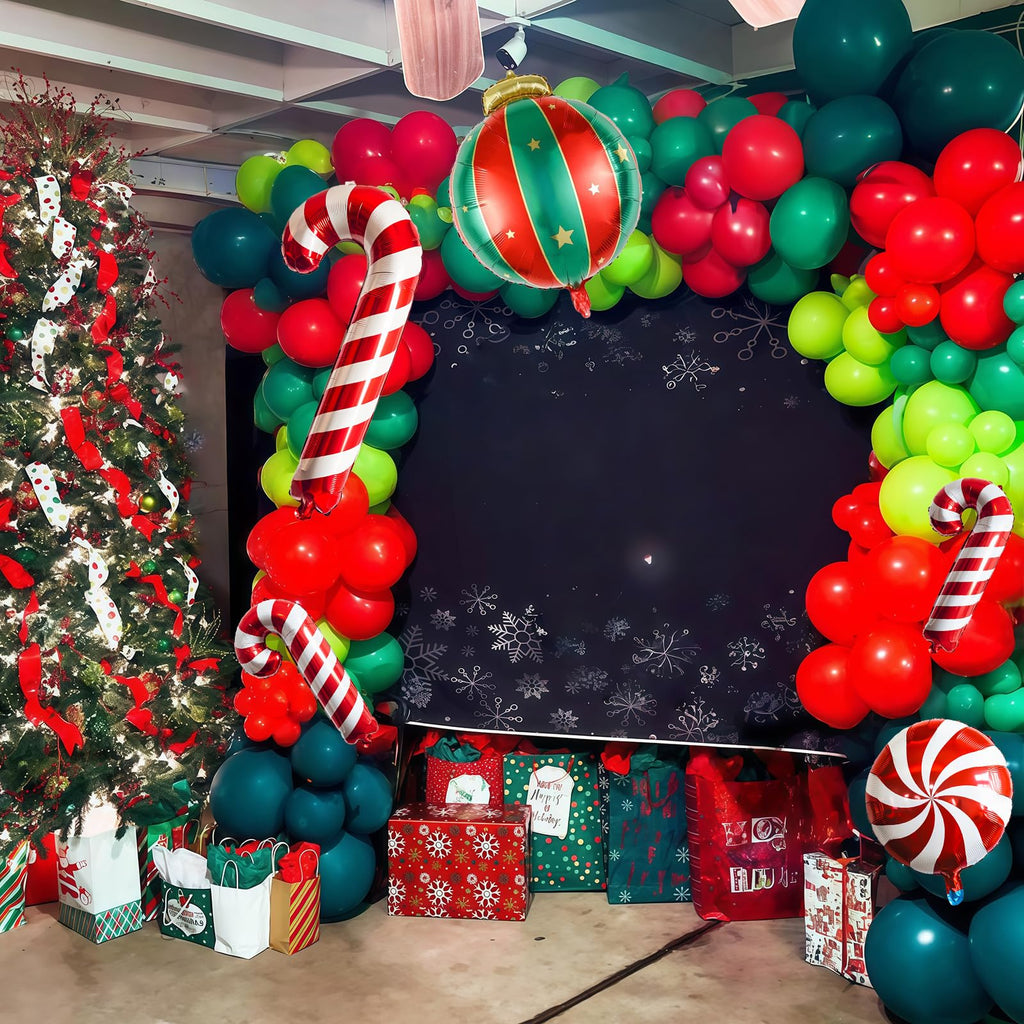 Christmas Balloons Garland Arch kit, 117pc Xmas Dark Green Red Balloon, Green Red Ball Candy Cane Peppermint