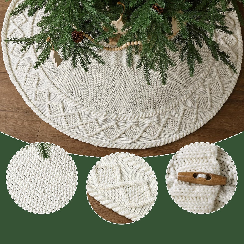 Knit Christmas Tree Skirts, Neutral Tree Skirt, Cozy Christmas Decorations