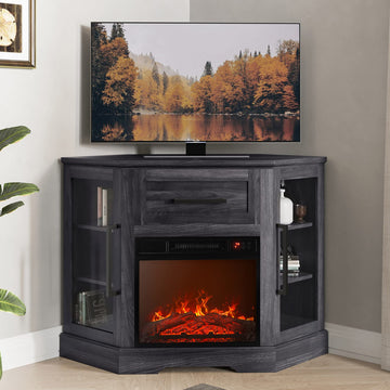 Dale 43" Corner TV Stand with 18" Electric Fireplace - Rustic Grey