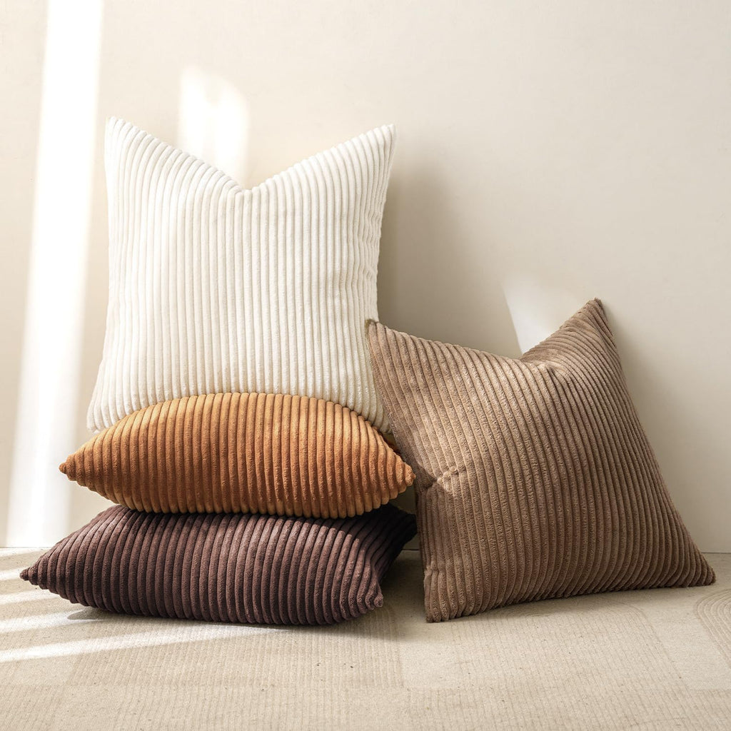 Boho Farmhouse Throw Pillow Covers 18x18 Inch Set of 4 Rustic Mordern Neutral Cushion Covers Soft Corduroy Nordic