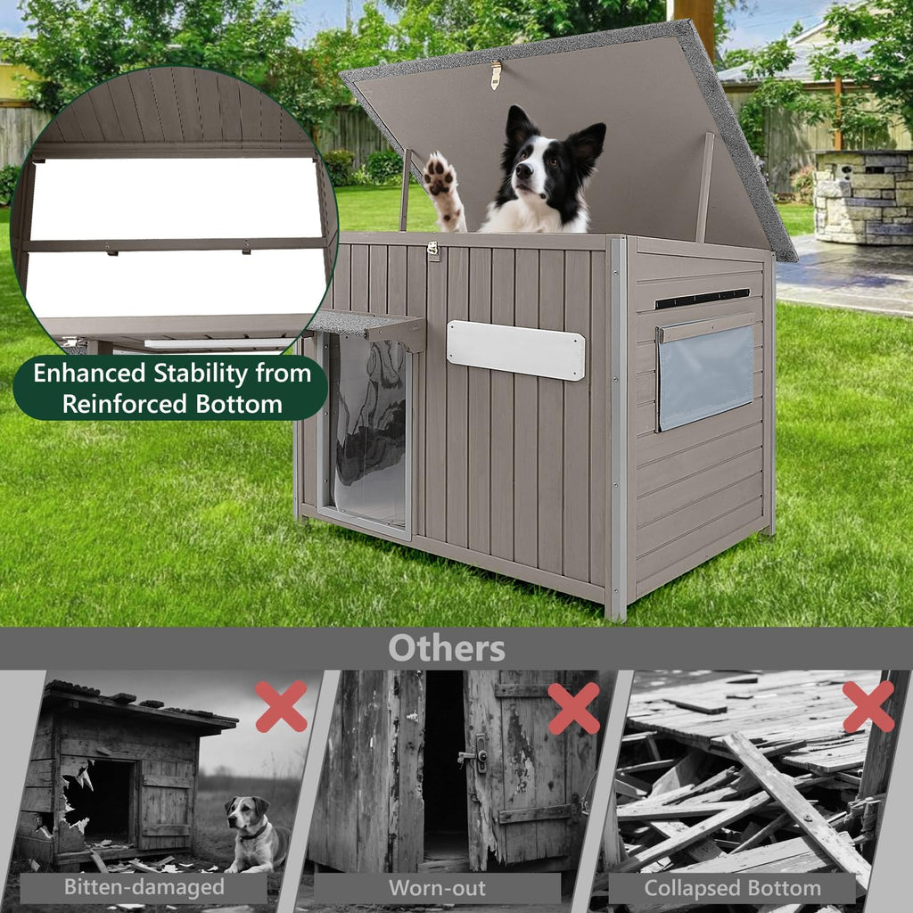 43.3" L Large Outdoor Dog House Weatherproof Doghouse for Medium to Large Dogs with Anti Bite Frames Wooden Dog