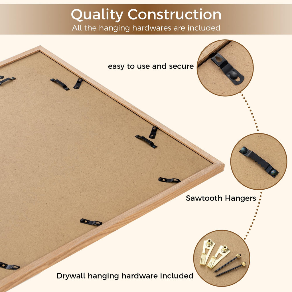 18x24 Poster Frame, Solid Oak Wood Poster Frames, Modern Photo Frame for Wall 18x24 with 16x20 Mat, High Definition