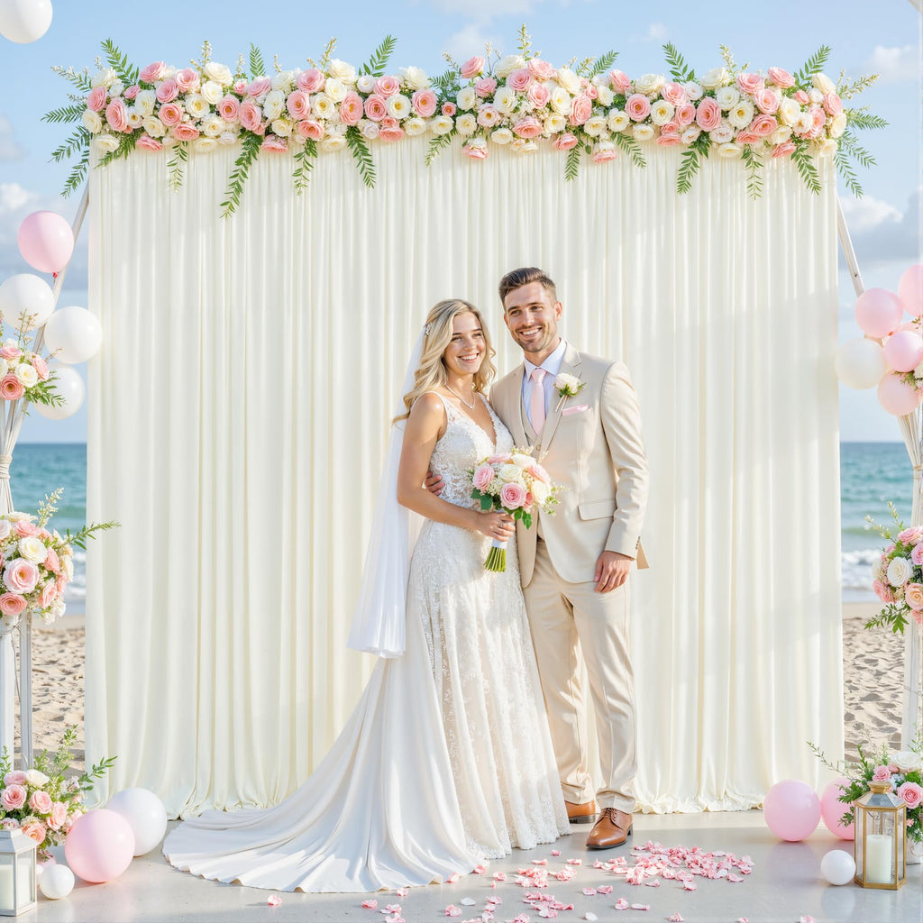 10x10 Ivory Backdrop Curtain for Wedding Parties Wrinkle Free Ivory Photo Curtains Backdrop Drapes Fabric Decoration