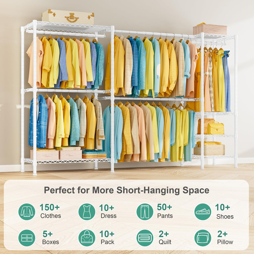 E01 Expandable Heavy Duty Clothes Rack, Free Standing Closet System