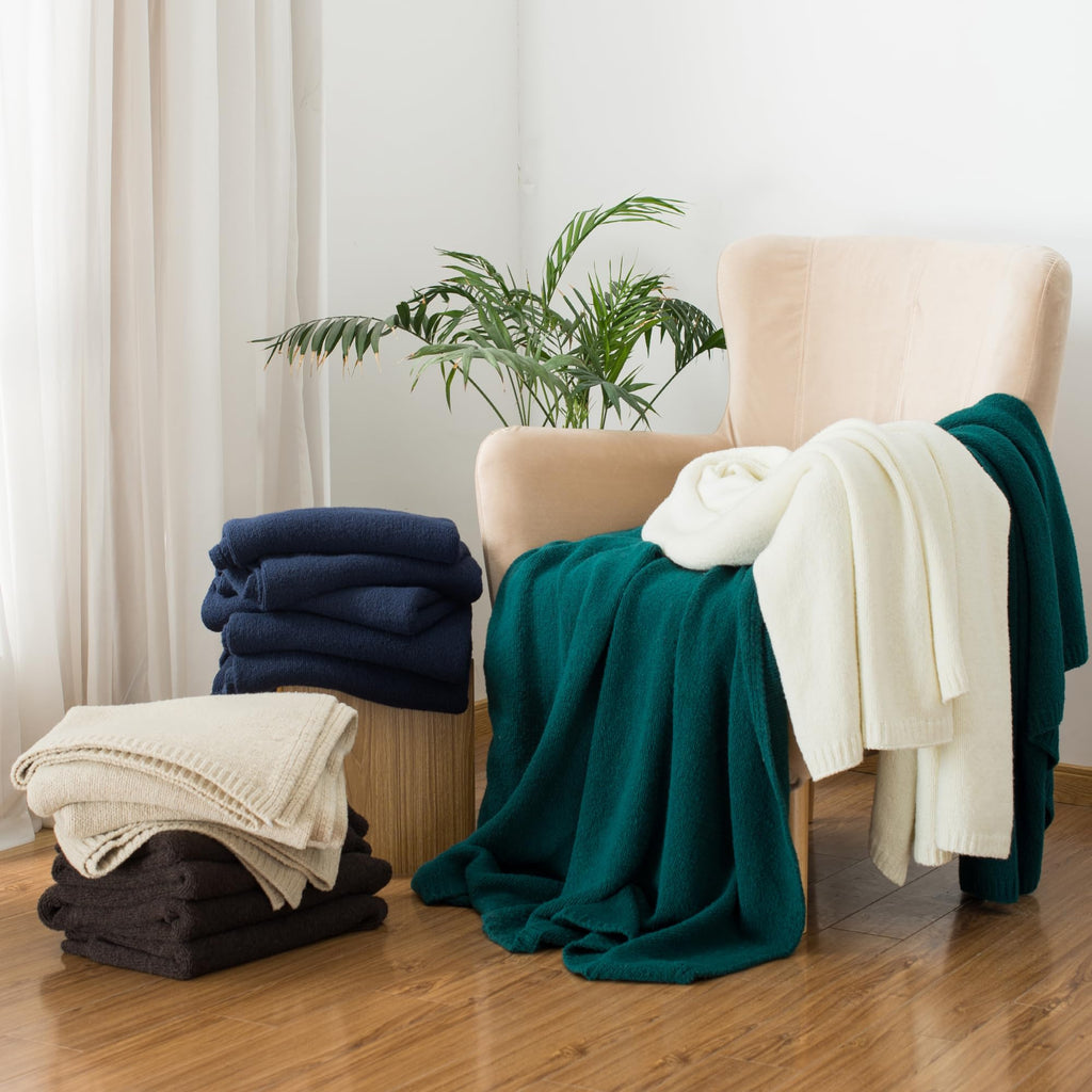 Wool Blend Knit Throw Blanket 50% Recycled Poly 50x60 White