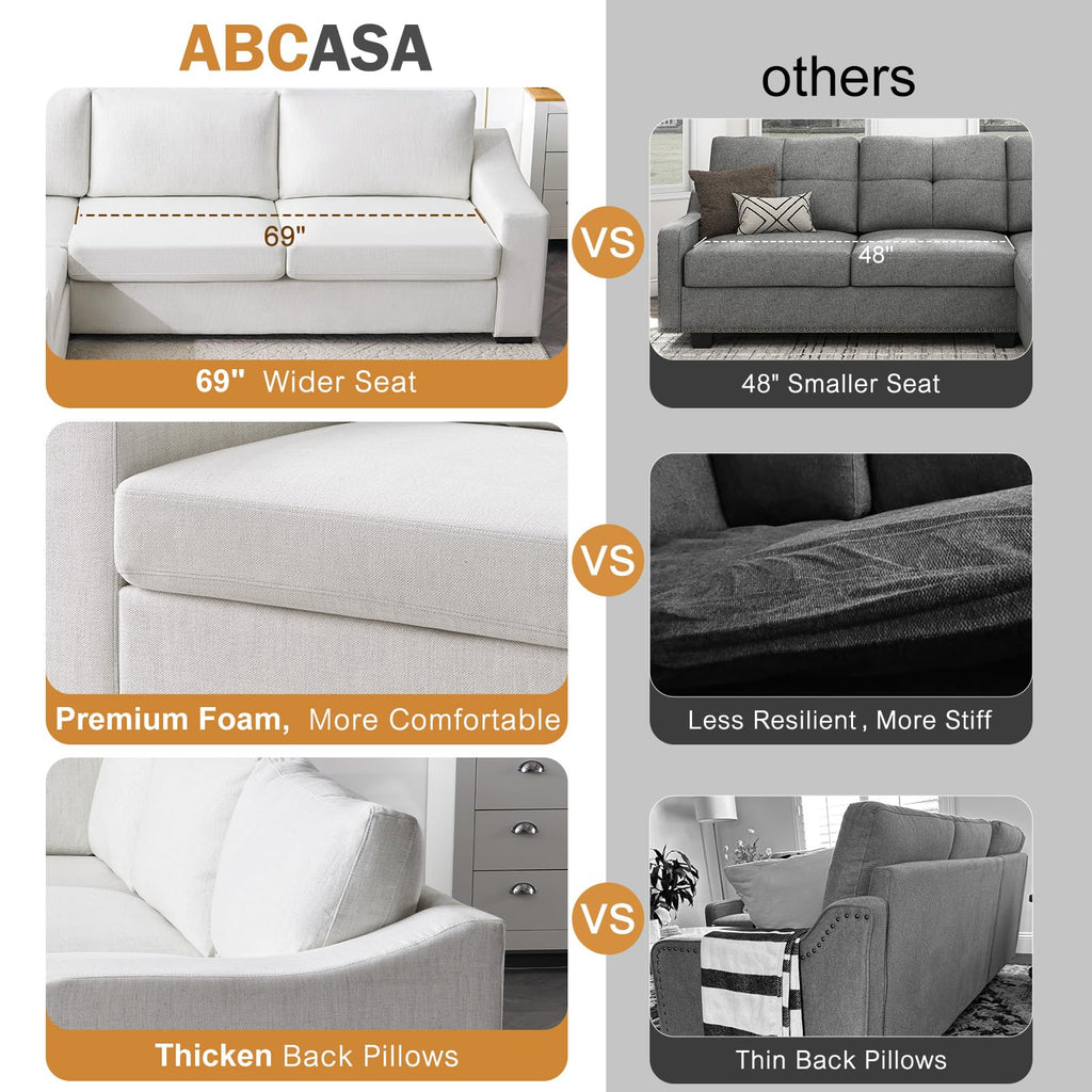 112" Oversized V-Shaped Modular Sectional Couch with Chaise Corner Sectional Sofa, 5-Seater Deep Seat Cloud Couch