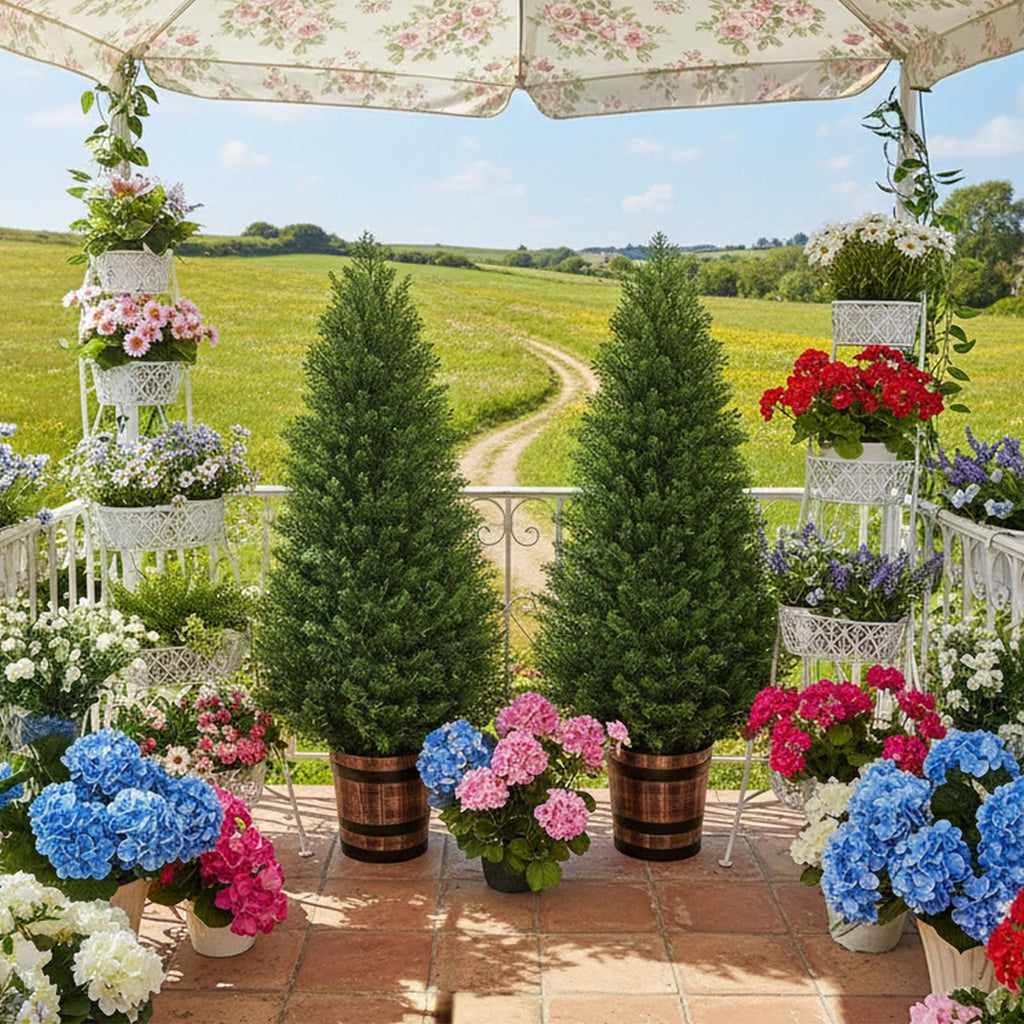 Artificial Cedar Topiary Trees, 4FT Cypress Shrubs Porch Decor